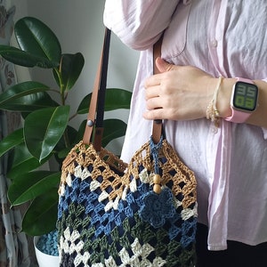 Crochet bag, Raffia bag, Shoulder bag, Handmade bag,Daıly bag, Granny square bag , Boho bag zdjęcie 3