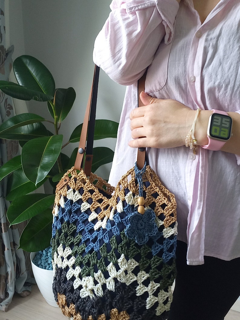 Crochet bag, Raffia bag, Shoulder bag, Handmade bag,Daıly bag, Granny square bag , Boho bag zdjęcie 3