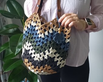 Crochet bag Raffia leather shoulder bag with handle detail