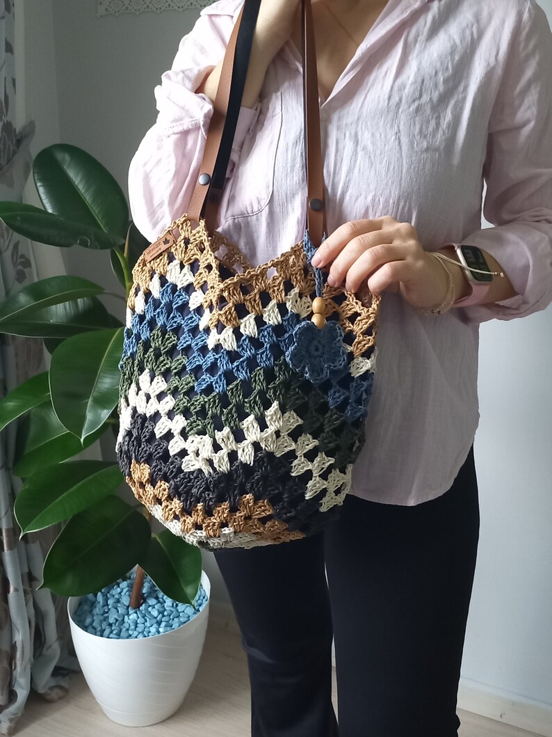 Crochet bag, Raffia bag, Shoulder bag, Handmade bag,Daıly bag, Granny square bag , Boho bag zdjęcie 1