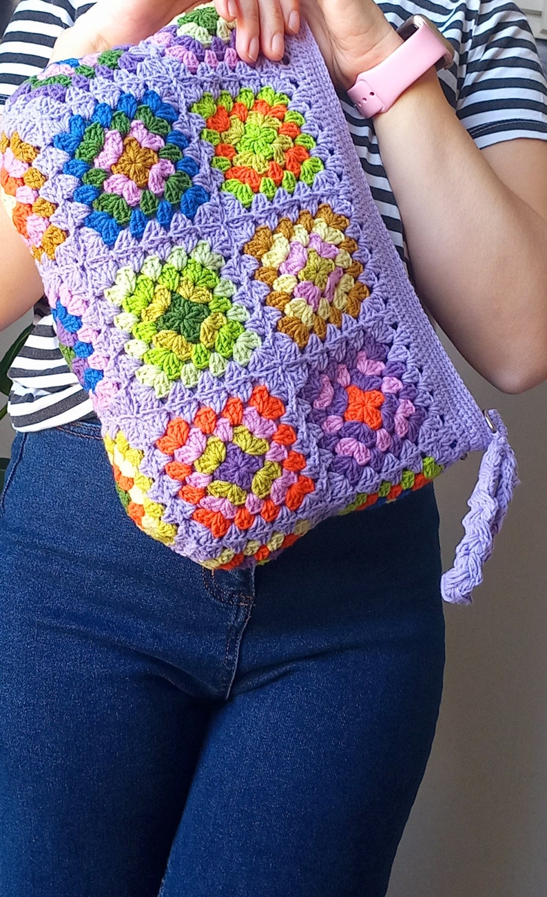 Crochet bag Granny square crochet tote bag clutch bag zdjęcie 2