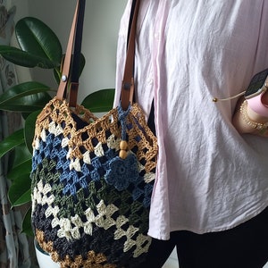 Crochet bag, Raffia bag, Shoulder bag, Handmade bag,Daıly bag, Granny square bag , Boho bag zdjęcie 2