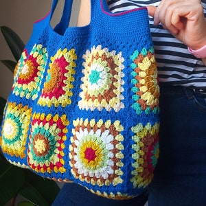 Crochet bag Women's bag grany sguare with a sax blue motif zdjęcie 3