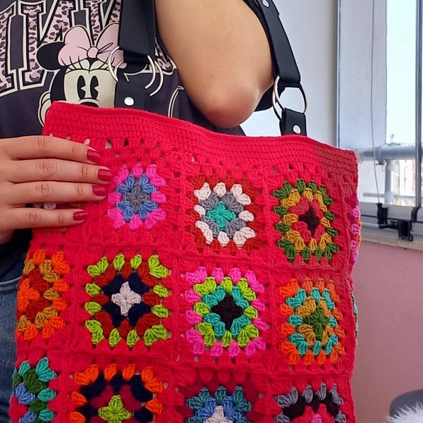 Crochet bag , Crochet  tote bag , Crochet  shoulder bag , Handmade bag , Knit bag , Colourful bag , Granysquare bag