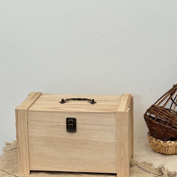 Handcrafted Wooden Box Artisan Wood Carved Storage Crate Handmade Timber Keepsake Chest