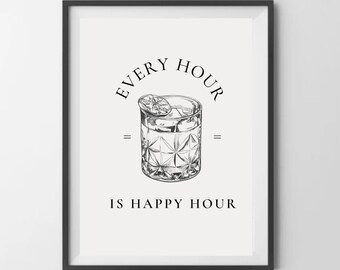 Neutral Kitchen Decor- Every hour is Happy Hour Print