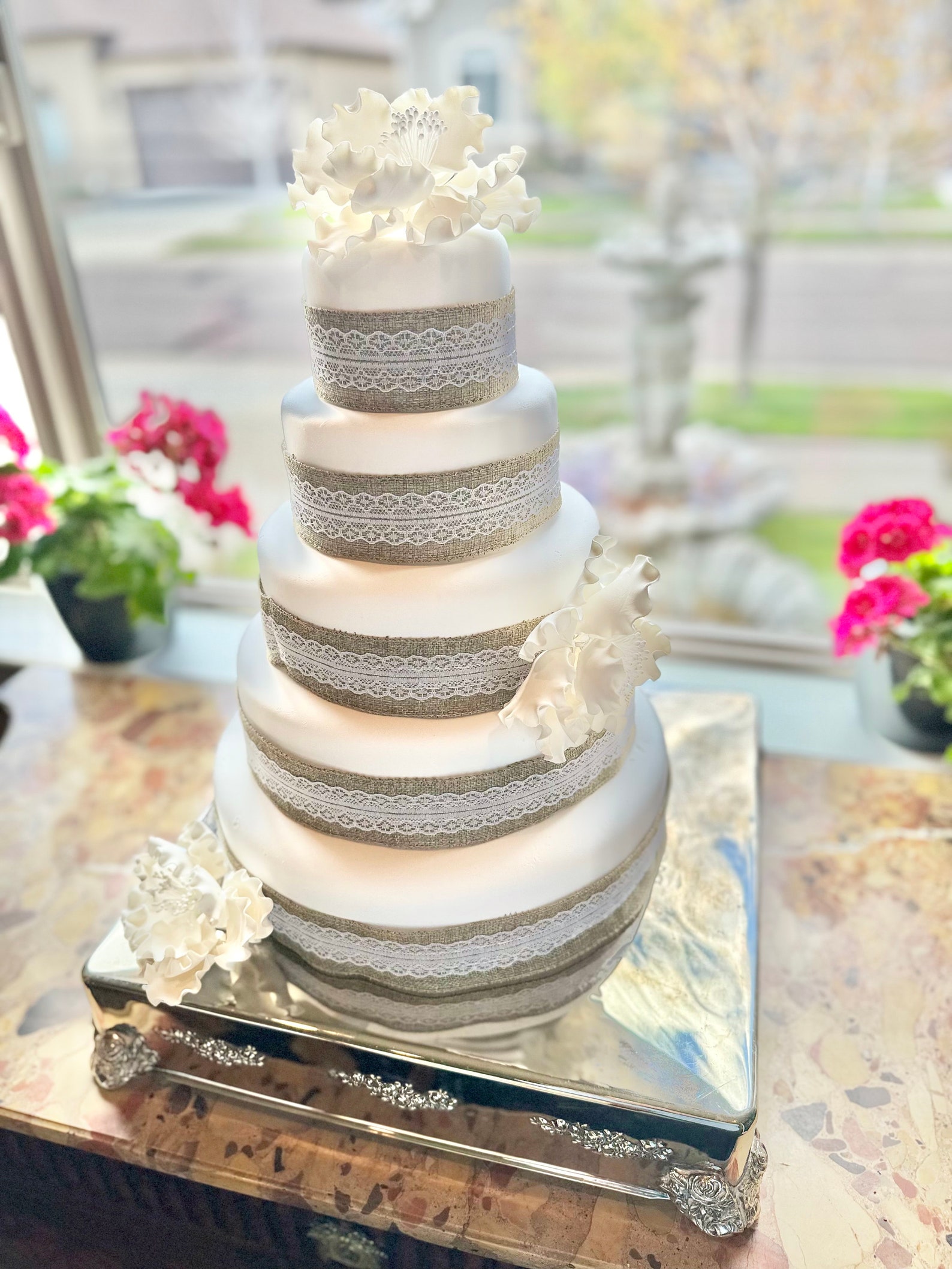 Five Tier Faux Wedding Cake Burlap and Lace - Etsy
