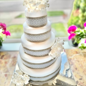 Five Tier Faux Wedding Cake Burlap and Lace