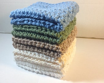 Crochet Dishcloth, 5 Cotton Wash Cloths, Home, WashCloths, Crocheted Dish Cloth, Crochet WashCloth, EcoFriendly Wash Cloth, EX LARGE, Linens