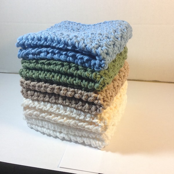 Crochet Dishcloth, 5 Cotton Wash Cloths, Home, WashCloths, Crocheted Dish Cloth, Crochet WashCloth, EcoFriendly Wash Cloth, EX LARGE, Linens