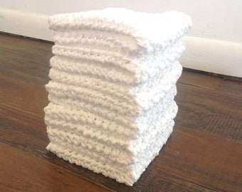 Crochet Dishcloth, 6 Cotton Wash Cloths, White Wash Cloths, Crocheted Dish Cloth, Crochet WashCloth, EcoFriendly Wash Cloth, EX LARGE, White