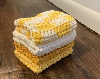Crochet Dish Cloths, Set of 4, Extra Large Size, The Sunflower Stack, Farmhouse Style, Kitchen Linens, Dish Wash Cloth, Cotton