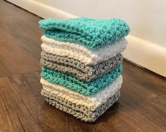 Torchon au crochet, 6 débarbouillettes en coton, moderne, torchon au crochet, torchon au crochet, EcoFriendly, débarbouillette, EX LARGE, bleu blanc gris