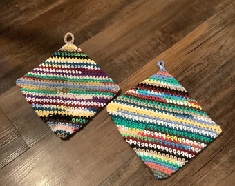 Crochet Hot Pads, Variegated Pot Holders, Crochet Pot Holders , Fiesta Colors, Trivet, Housewarming Gift, Kitchen Gift, Hand Crochet, Stripe