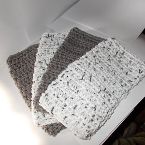 Crochet Dishcloth, Washcloth, Handmade Wash Rag, Set of 4 Kitchen Dish Cloths, Extra large size, Gray and Whites Color, Farmhouse style image 5