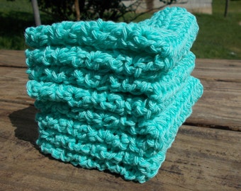 Crochet Dishcloth/ Washcloth - Handmade Wash Rag -Set of 4 Kitchen Dish Cloths-Extra large size-Seabreeze Color