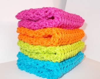 Crochet Dishcloth, Washcloth, Handmade Wash Rag, Set of 4 Kitchen Dish Cloths, Extra large size, Bright Color, Rainbow, Farmhouse Style