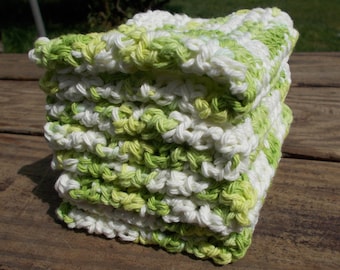 Crochet Dishcloth/ Washcloth - Handmade Wash Rag -Set of 4 Kitchen Dish Cloths-Extra large size-Limeade Color