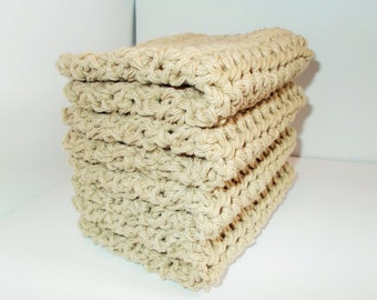 Crochet Dishcloth, Washcloth, Handmade Wash Rag, Set of 4, Kitchen Dish Cloths, Extra LARGE SIZE, Linen Stack, Farmhouse Style, 9x9 size