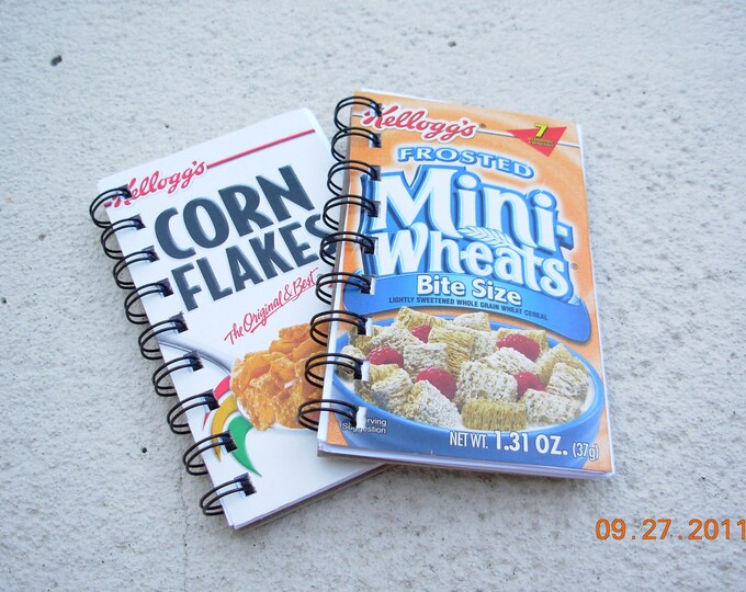 2 Upcycled Mini Cereal Box Notepads Etsy