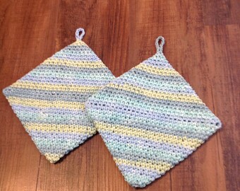 Crochet Hot Pads, Variegated Pot Holders, Crochet Pot Holders ,Seaside Ombres, Trivet, Housewarming Gift, Kitchen Gift, Hand Crochet