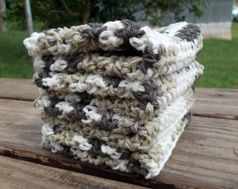 Crochet Dishcloth, Wash cloth, Four, Extra Large,  In chocolate ombres, Eco Friendly, Cleaning Cloth,