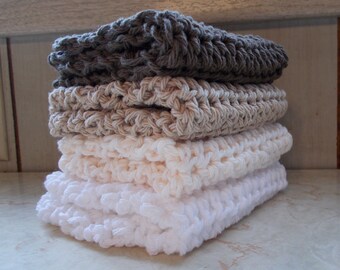 Crochet dish wash clothes, Dish cloths, Wash Cloths,Set of 4, Extra large, Neutrals browns linen