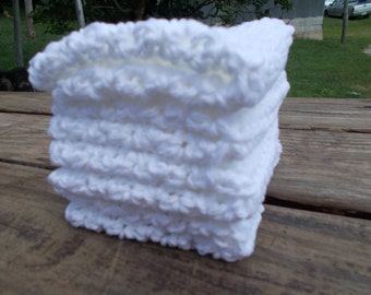 Crochet Dishcloth/ Washcloth - Handmade Wash Rag -Set of 4 Kitchen Dish Cloths-Extra LARGE SIZE-Pure White Color