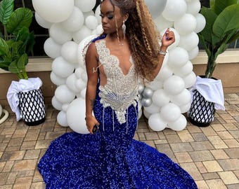 Vestido de fiesta de sirena con lentejuelas, vestido de noche ajustado con pedrería