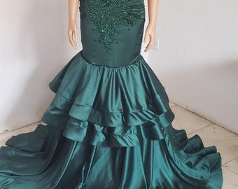 Vestido de sirena de terciopelo con lentejuelas, vestido de fiesta con pedrería