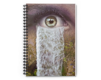 Spiral Notebook: Capturing the Symmetry of a beautiful Green Eye, Merging Seamlessly into the Serenity of Nature, Like a Cascading Waterfall