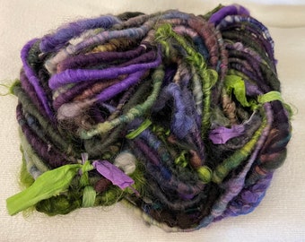 Hand Spun Core Spun Purple Green Blue Locks Sparkle Art Yarn