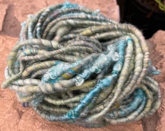 Hand Spun Core Spun Aqua Green Blue Locks Art Yarn