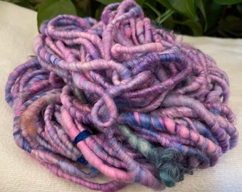 Hand Spun Shiny Pink Blue Purple Locks Art Yarn