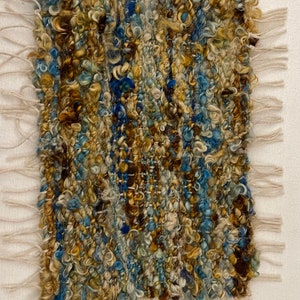Hand Woven Mini Weaving Blue Brown Beige Hand Spun Yarn