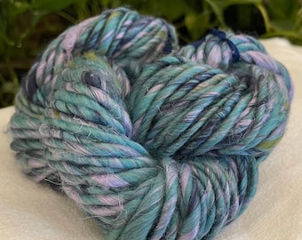 Hand Spun Single Ply Turquoise Purple Green Navy Blue Yarn