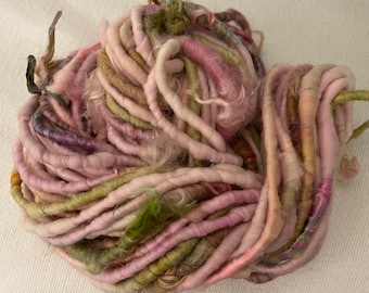 Hand Spun Core Spun Pink Green Locks Soft Yarn