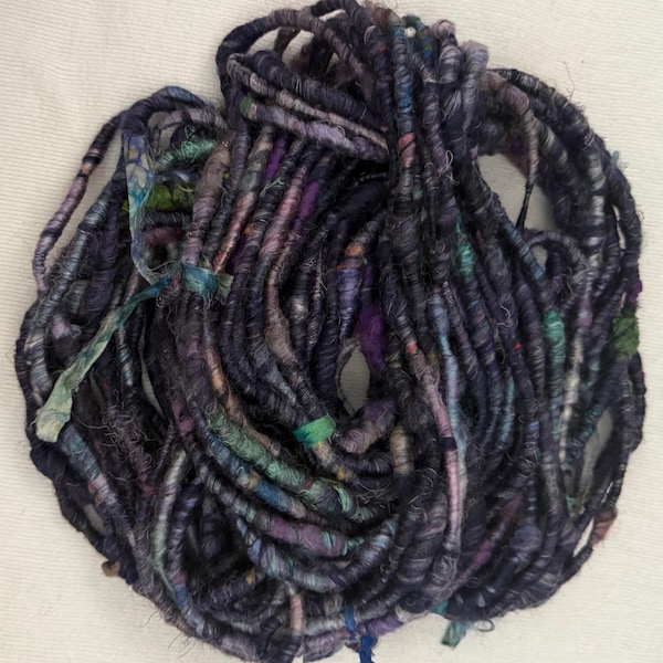 Hand Spun Core Spun Purple Blues Yarn Silk Blend