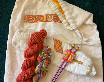 PRICE FURTHER REDUCED!    Project Bags Set Knitting Crochet Knitting Needles Hand Spun Yarn