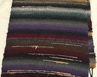 Hand Woven Cloth Table Runner Scarf Weaving Saori Woven Black Burgundy Purple Gray Tan