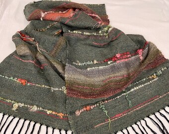 Hand Woven Table Runner Scarf Shawl Green Peach