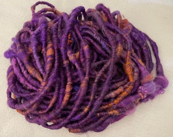 Hand Spun Core Spun Purple Orange Peach Silk Blend Yarn
