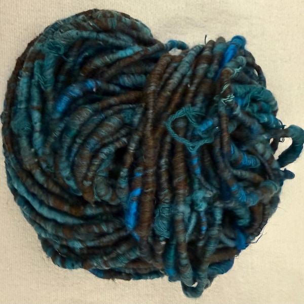 Hand Spun Core Spun Bulky Turquoise Brown Yarn