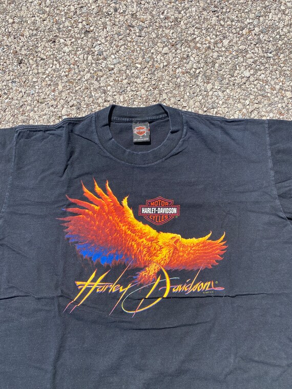 Harley-Davidson Eagle Pattern Motorcycle Bike T-shirt Women's Size S unclear black type Vintage Second Hand