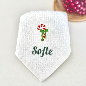 Christmas Candy Cane Pink Blue Bow Custom Name Washcloth, Personalized Washcloth, Stocking Stuffers, Personalized Christmas Holiday Gift