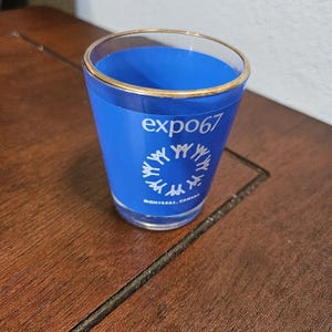 Vintage Blue Shot Glass EXPO 67 Montreal Canada Canadian Centennial