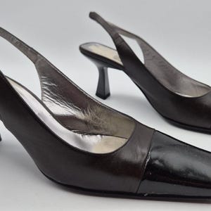Vintage Bruno Magli Copland Black/Brown Patent Leather Slingback Heels Size 8C Bild 1