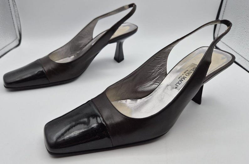 Vintage Bruno Magli Copland Black/Brown Patent Leather Slingback Heels Size 8C Bild 2