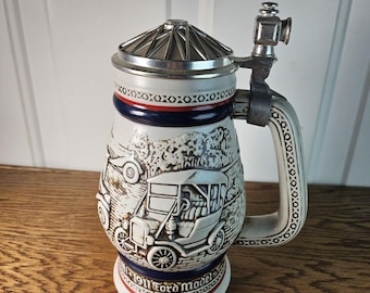 Vintage Avon 1979 Beer Stein with 1910 Stanley Steamer, 1911 Ford Model-T