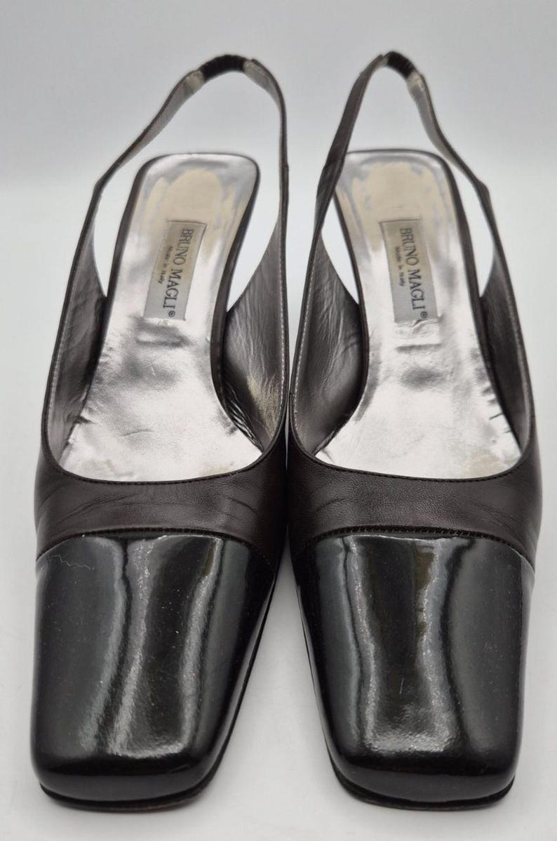 Vintage Bruno Magli Copland Black/Brown Patent Leather Slingback Heels Size 8C Bild 3